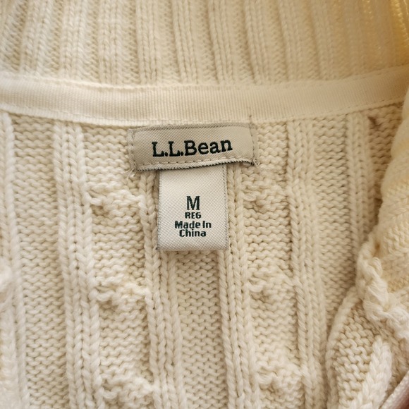 L.L.Bean Women's Beige Cable-Knit Sweater Full Zip Mock Neck Long Sleeve M - Picture 7 of 10